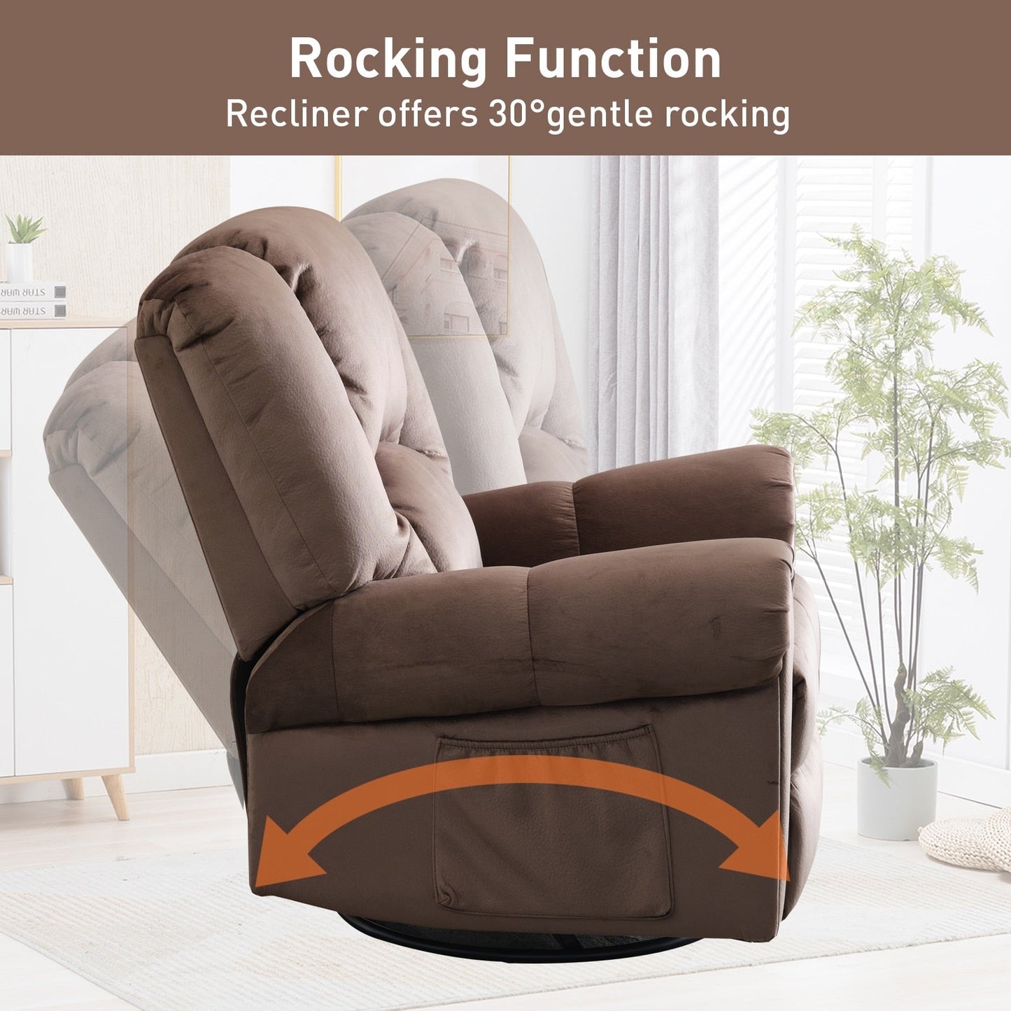 Poltrona reclinabile girevole a dondolo con massaggio e calore e tasche laterali