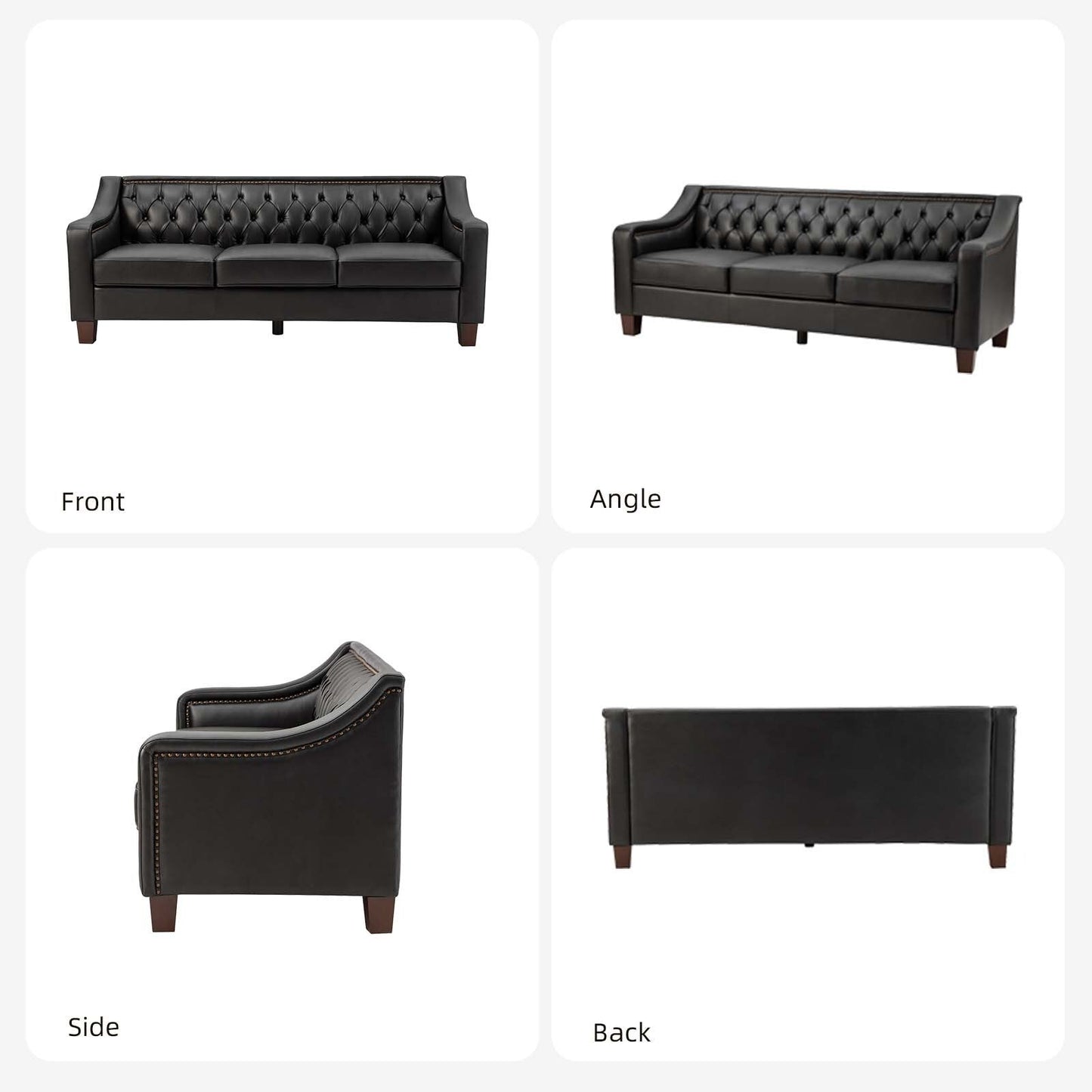 Divano di transizione Mateo 82.28 in vera pelle con finiture a borchie e schienale con bottoni