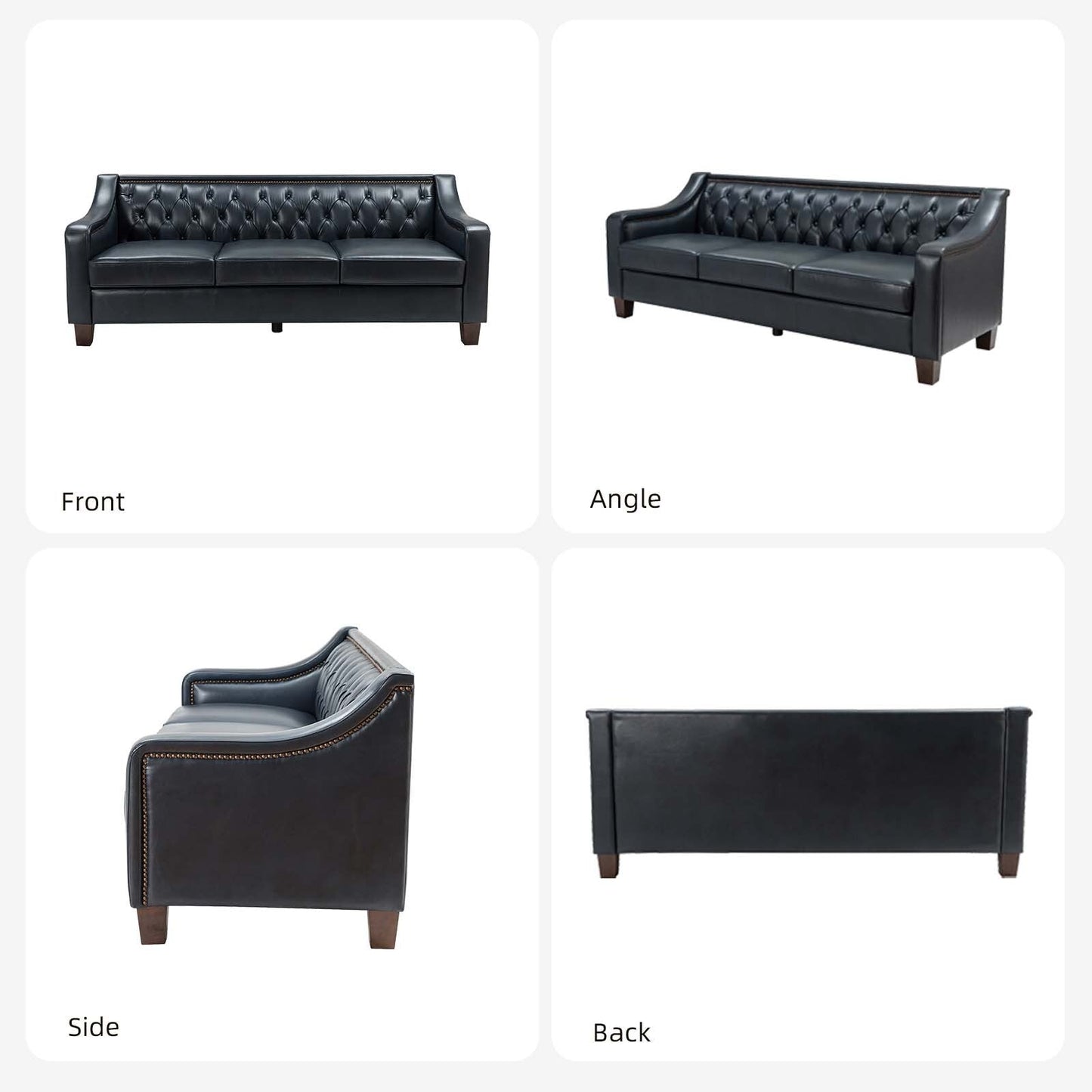 Divano di transizione Mateo 82.28 in vera pelle con finiture a borchie e schienale con bottoni