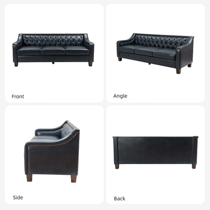 Divano di transizione Mateo 82.28 in vera pelle con finiture a borchie e schienale con bottoni