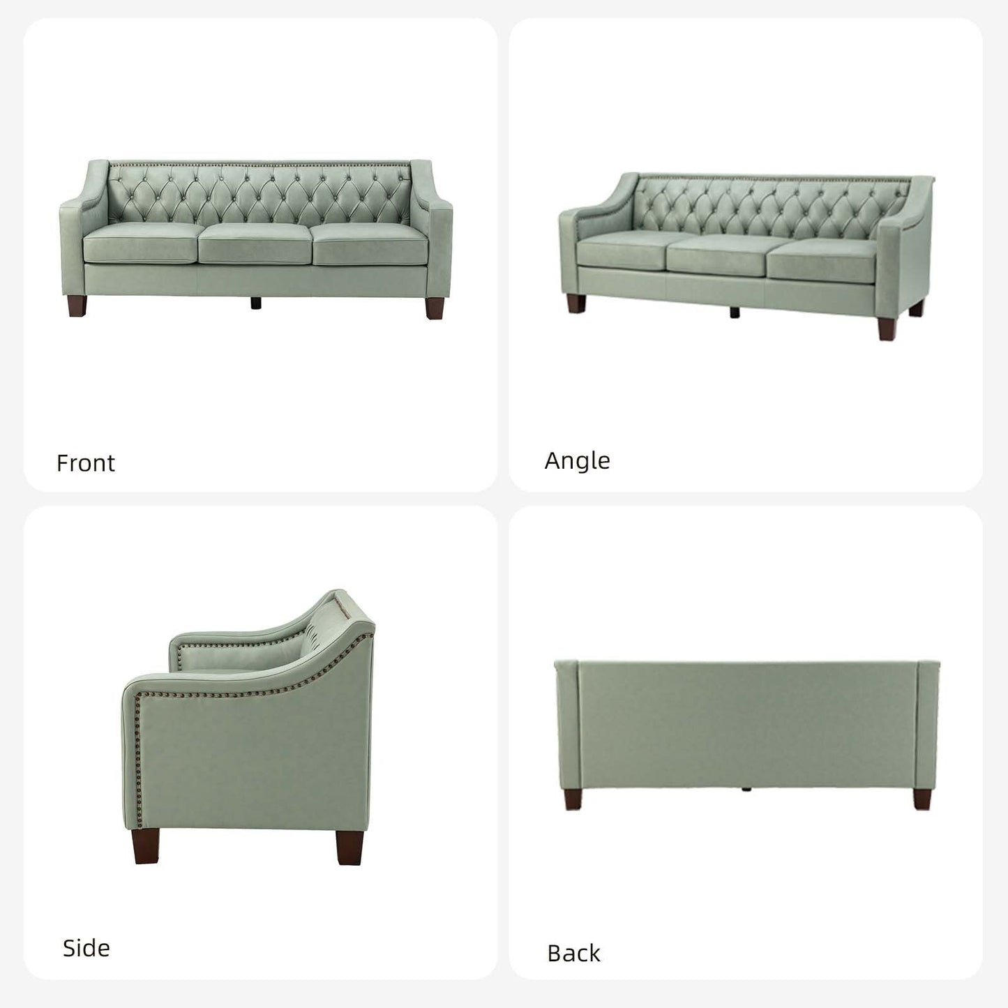 Divano di transizione Mateo 82.28 in vera pelle con finiture a borchie e schienale con bottoni