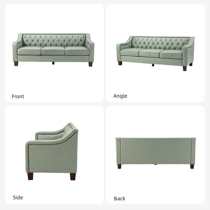 Divano di transizione Mateo 82.28 in vera pelle con finiture a borchie e schienale con bottoni