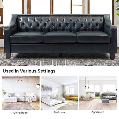 Divano di transizione Mateo 82.28 in vera pelle con finiture a borchie e schienale con bottoni