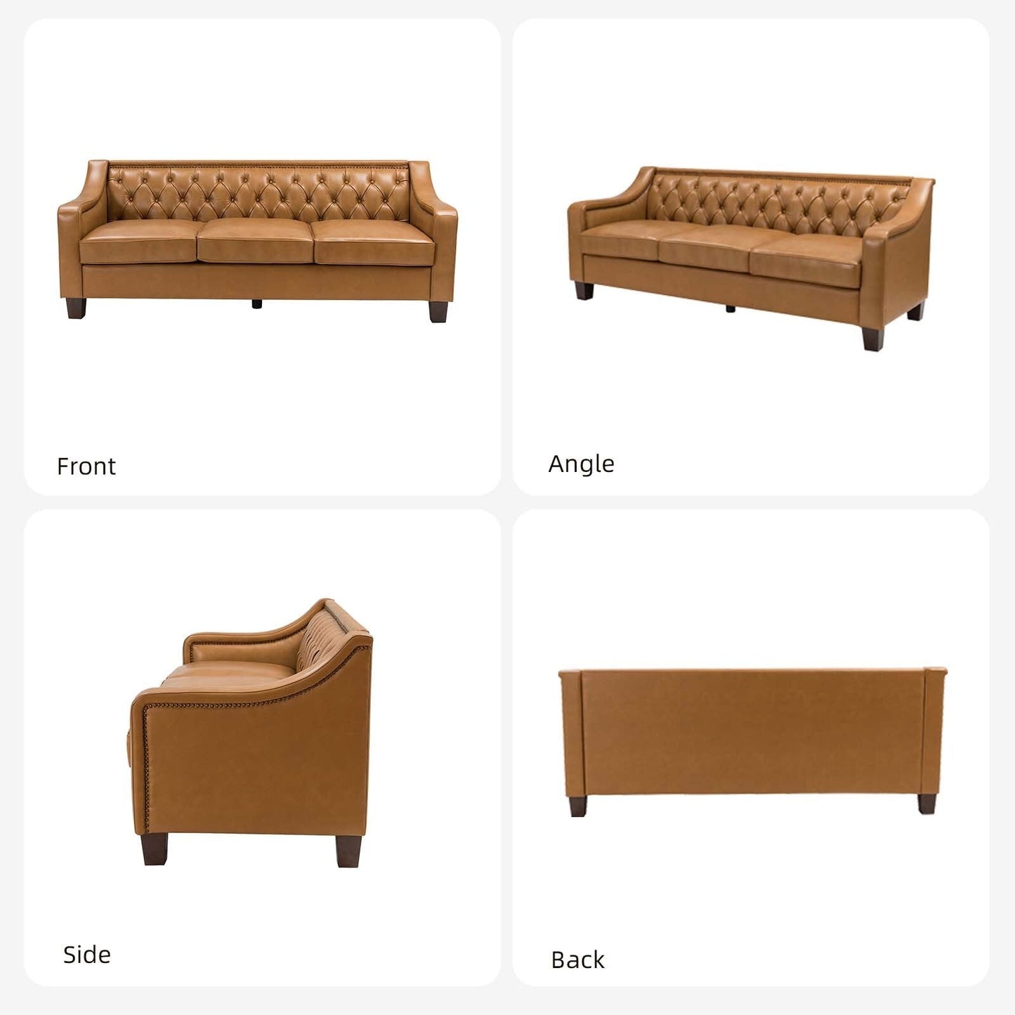 Divano di transizione Mateo 82.28 in vera pelle con finiture a borchie e schienale con bottoni