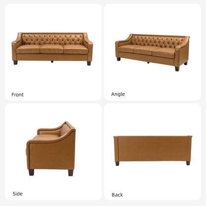 Divano di transizione Mateo 82.28 in vera pelle con finiture a borchie e schienale con bottoni