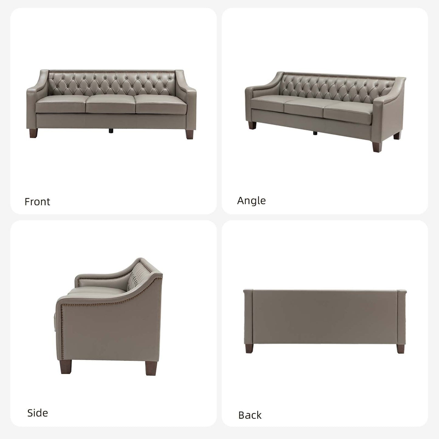 Divano di transizione Mateo 82.28 in vera pelle con finiture a borchie e schienale con bottoni