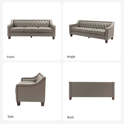 Divano di transizione Mateo 82.28 in vera pelle con finiture a borchie e schienale con bottoni