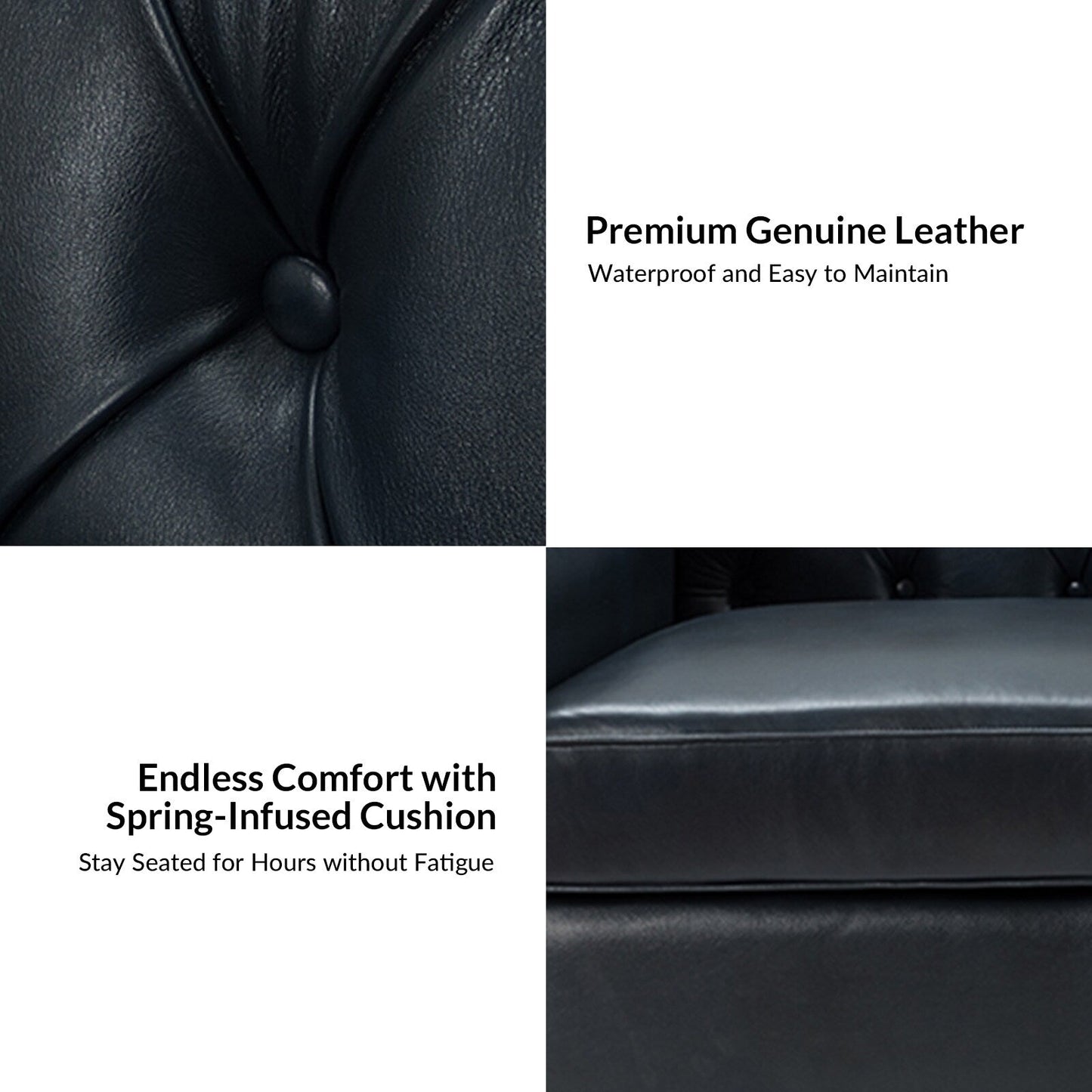 Divano di transizione Mateo 82.28 in vera pelle con finiture a borchie e schienale con bottoni