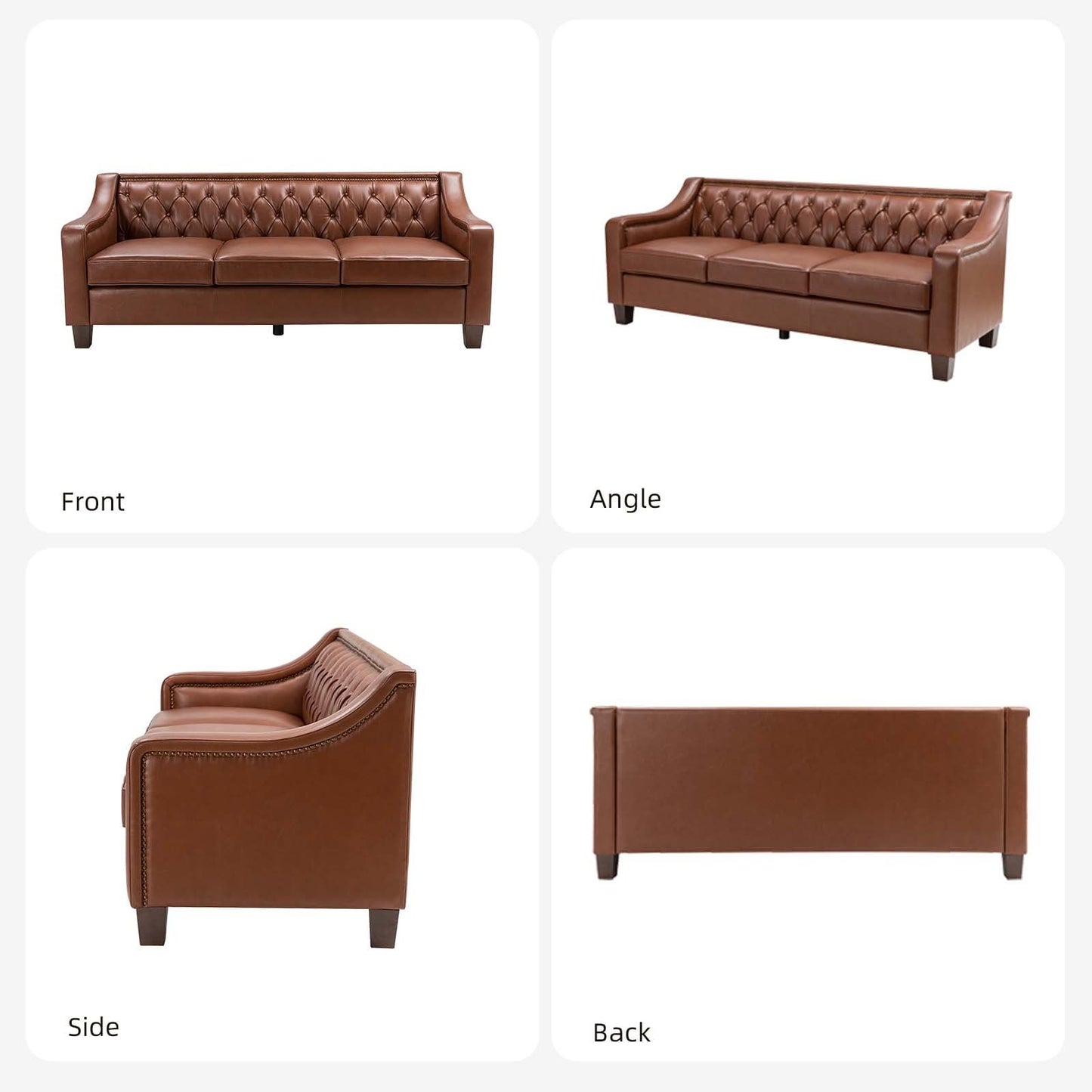 Divano di transizione Mateo 82.28 in vera pelle con finiture a borchie e schienale con bottoni