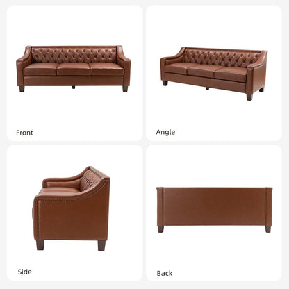 Divano di transizione Mateo 82.28 in vera pelle con finiture a borchie e schienale con bottoni