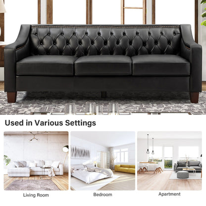 Divano di transizione Mateo 82.28 in vera pelle con finiture a borchie e schienale con bottoni