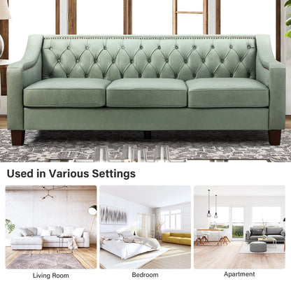 Divano di transizione Mateo 82.28 in vera pelle con finiture a borchie e schienale con bottoni