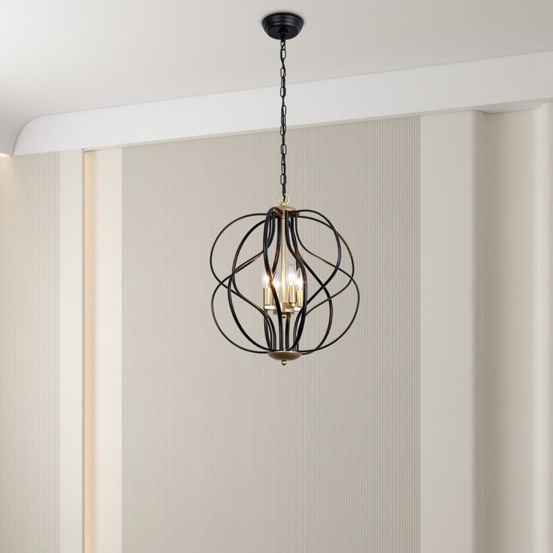 Maxax 4 - Lampadario geometrico unico con dettagli in ferro battuto - 17,7*17,3*17,3