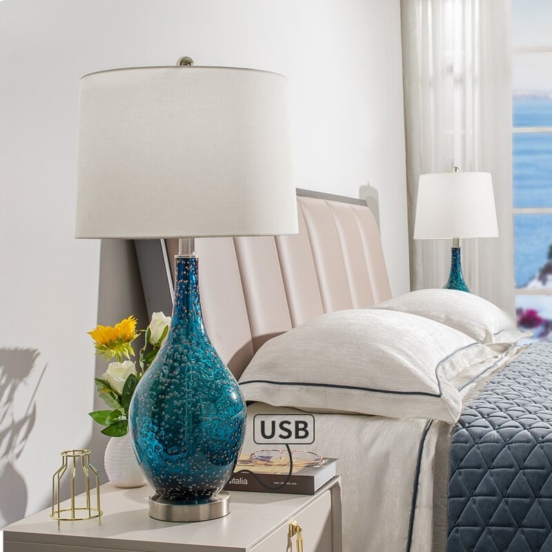 Lampade da tavolo USB in vetro (set da 2) Lampada da comodino moderna