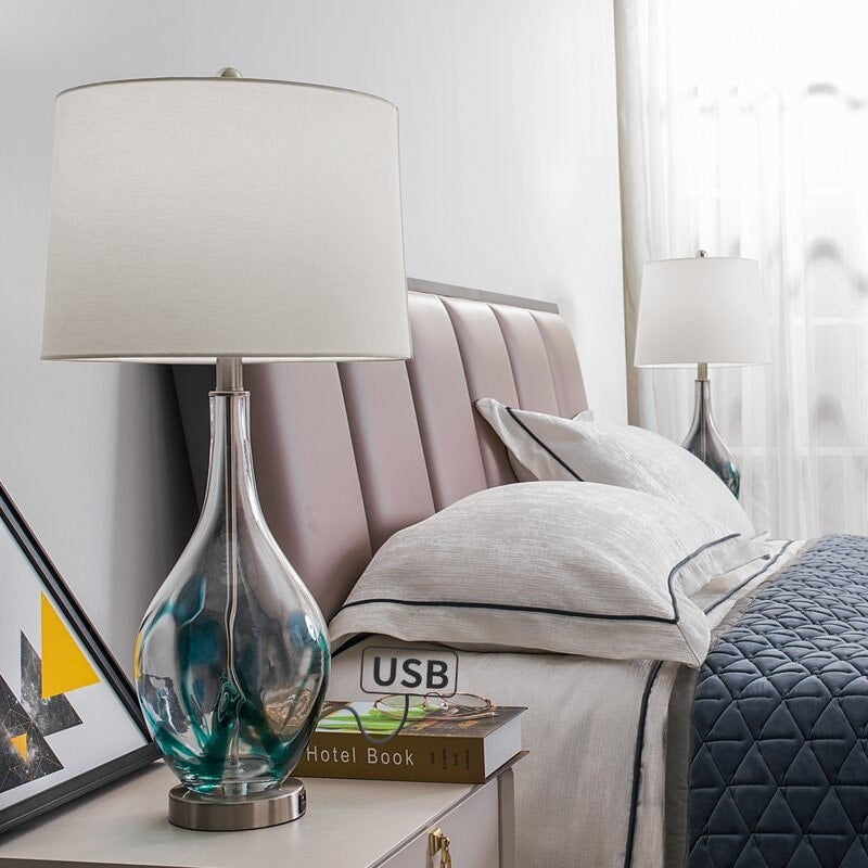 Lampade da tavolo USB in vetro (set da 2) Lampada da comodino moderna