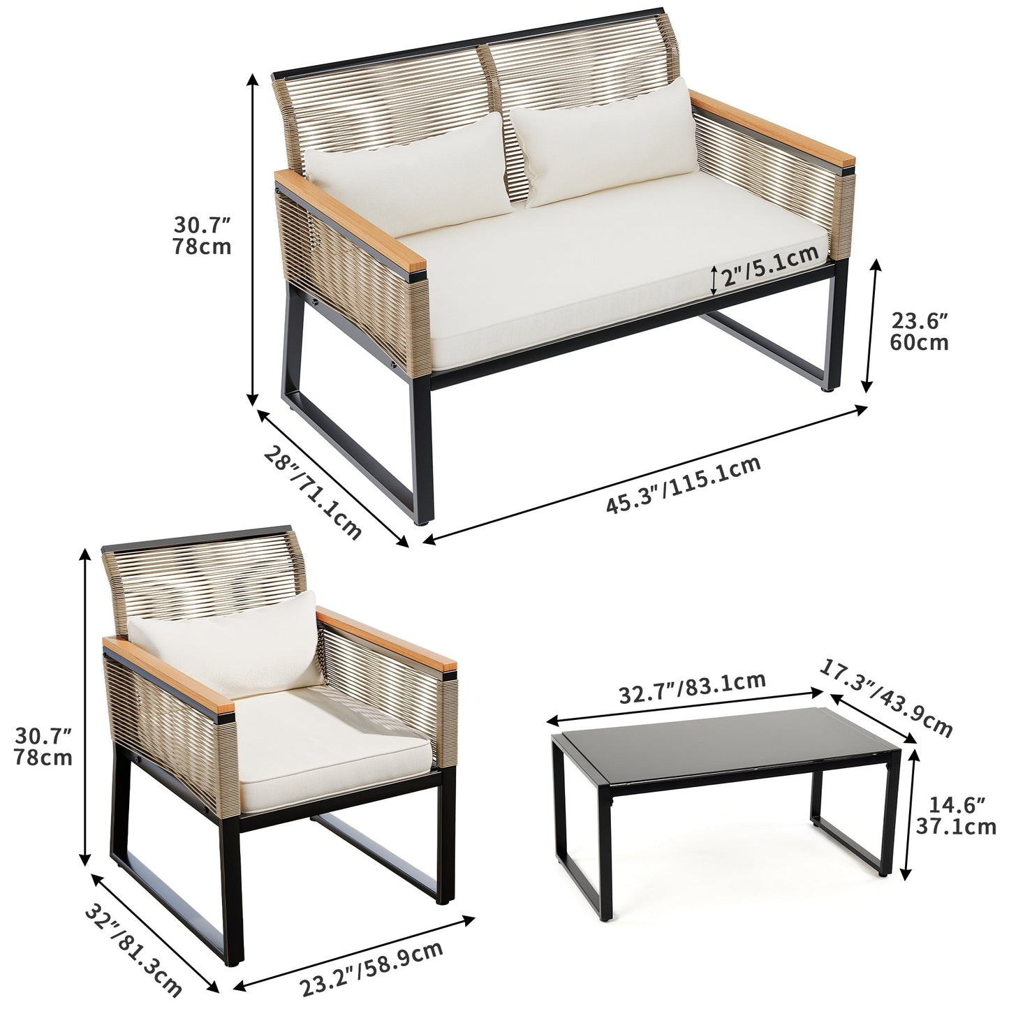 Gruppo di sedute Mcferran per 4 persone con cuscini
