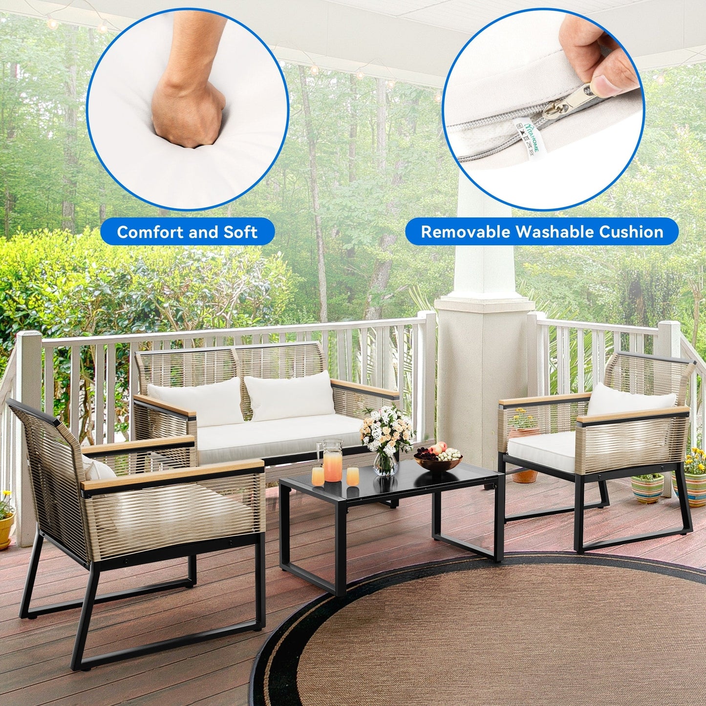 Gruppo di sedute Mcferran per 4 persone con cuscini