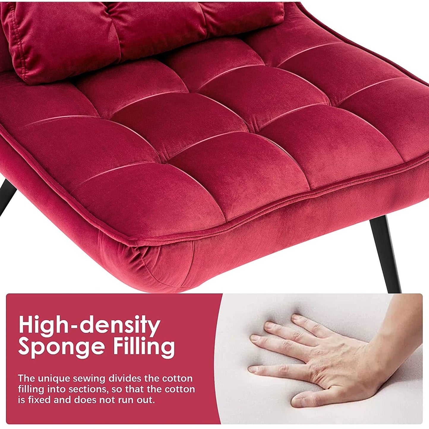 Poltrona Mcombo con poggiapiedi, poltrona con schienale alto imbottito in velluto, sedie imbottite con gambe in metallo per camera da letto e soggiorno 4079