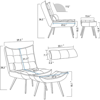 Poltrona Mcombo con poggiapiedi, poltrona con schienale alto imbottito in velluto, sedie imbottite con gambe in metallo per camera da letto e soggiorno 4079