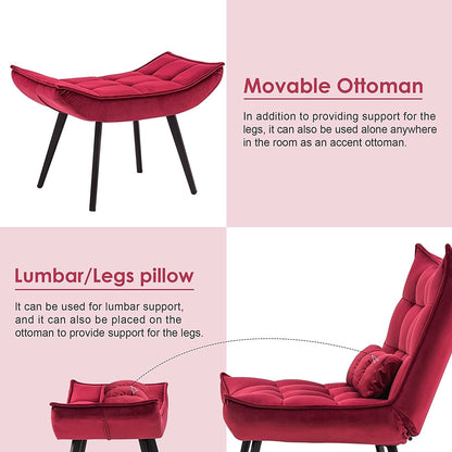 Poltrona Mcombo con poggiapiedi, poltrona con schienale alto imbottito in velluto, sedie imbottite con gambe in metallo per camera da letto e soggiorno 4079