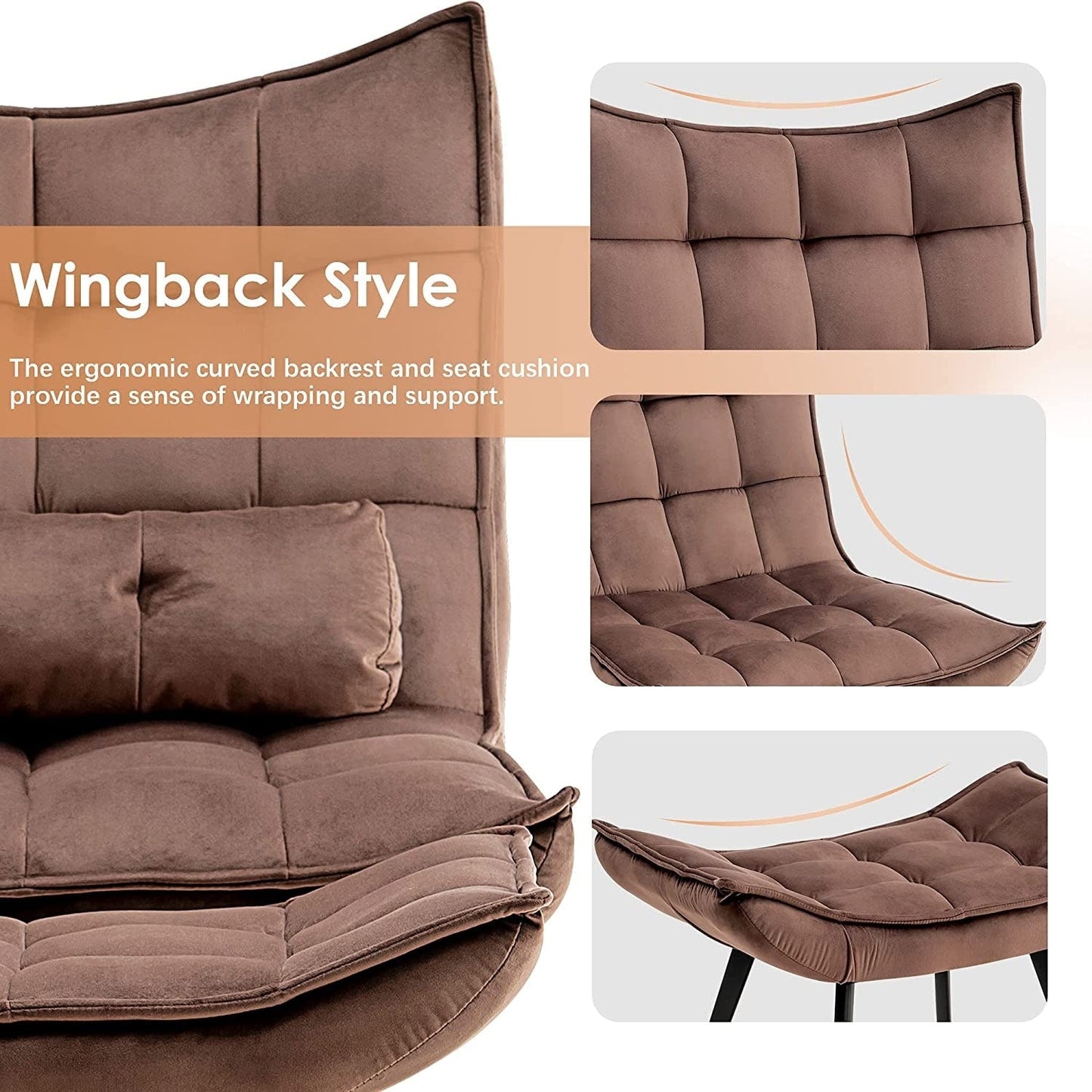 Poltrona Mcombo con poggiapiedi, poltrona con schienale alto imbottito in velluto, sedie imbottite con gambe in metallo per camera da letto e soggiorno 4079