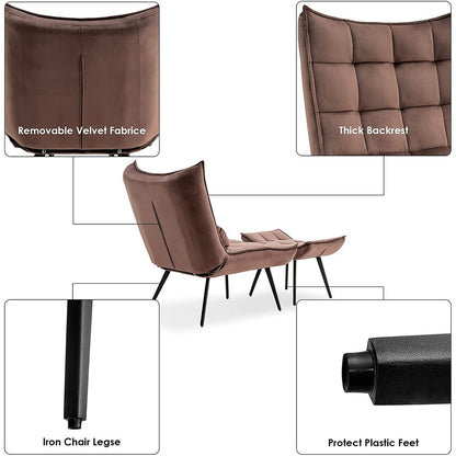 Poltrona Mcombo con poggiapiedi, poltrona con schienale alto imbottito in velluto, sedie imbottite con gambe in metallo per camera da letto e soggiorno 4079