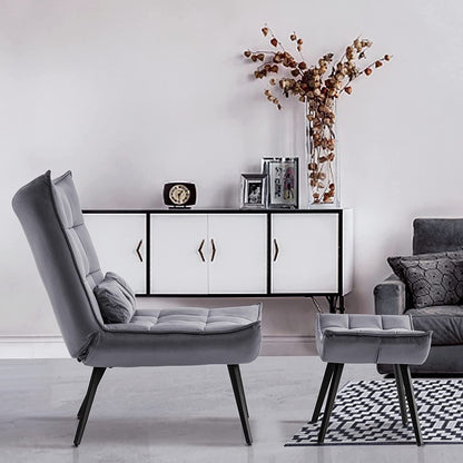 Poltrona Mcombo con poggiapiedi, poltrona con schienale alto imbottito in velluto, sedie imbottite con gambe in metallo per camera da letto e soggiorno 4079