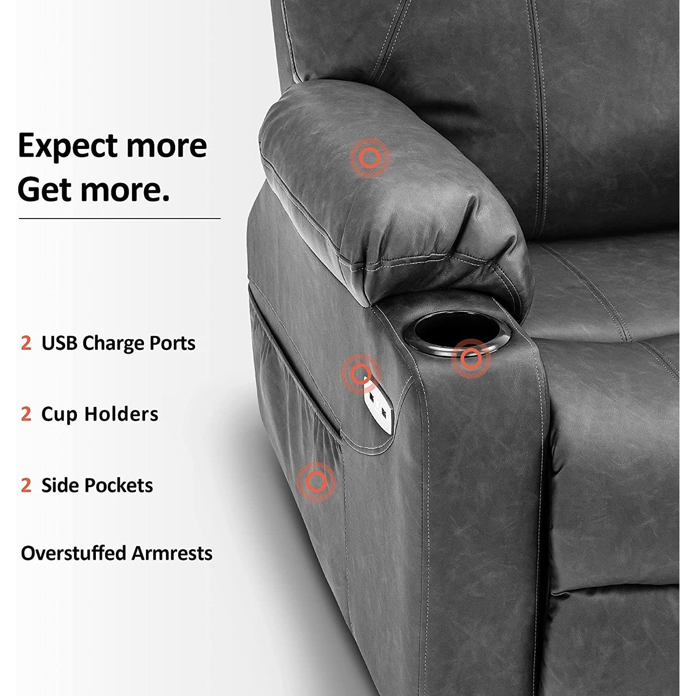 Poltrona reclinabile elettrica MCombo con massaggio e calore, 3 posizioni, porte USB, similpelle 7040