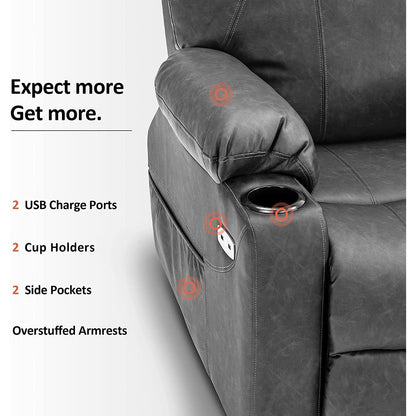 Poltrona reclinabile elettrica MCombo con massaggio e calore, 3 posizioni, porte USB, similpelle 7040