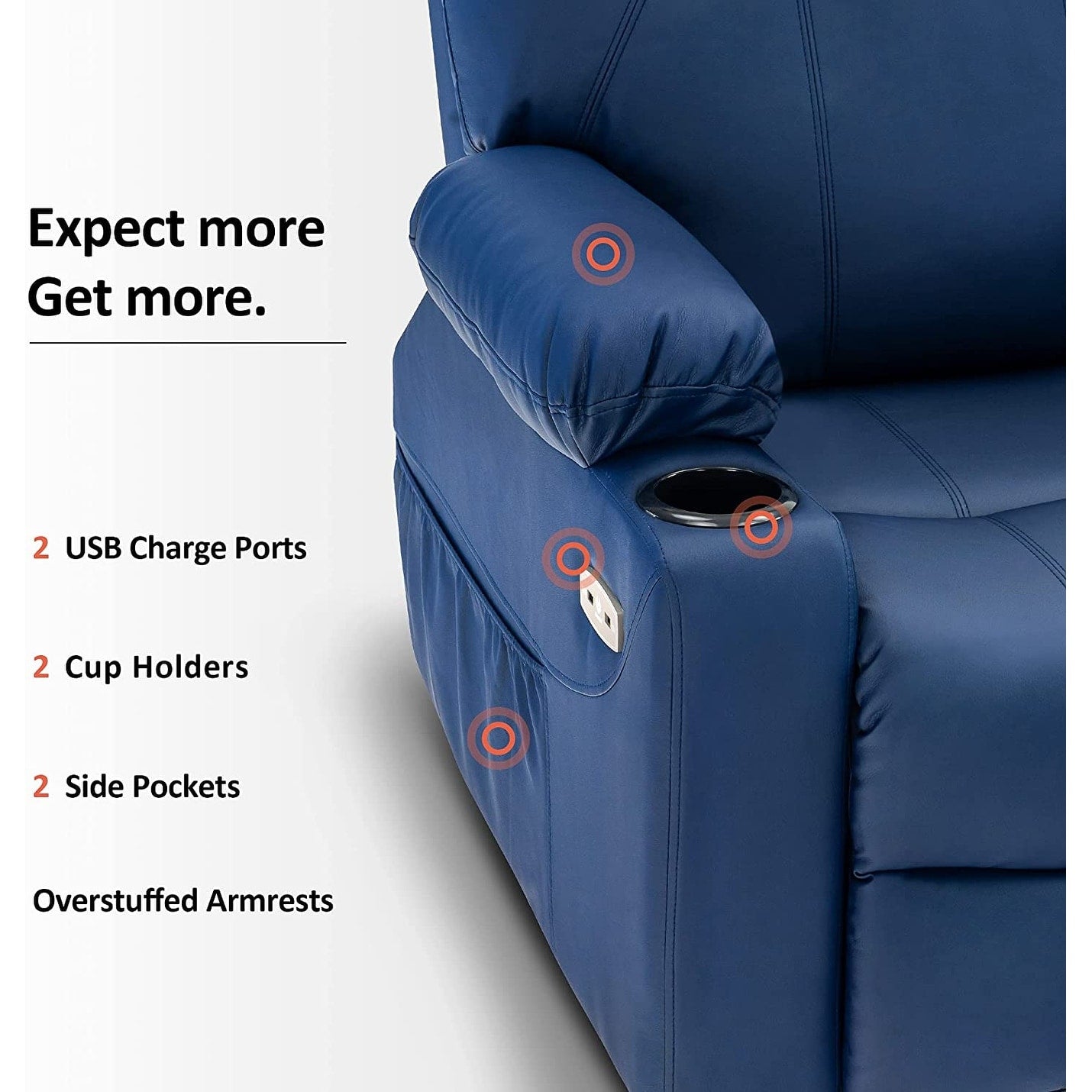 Poltrona reclinabile elettrica MCombo con massaggio e calore, 3 posizioni, porte USB, similpelle 7040