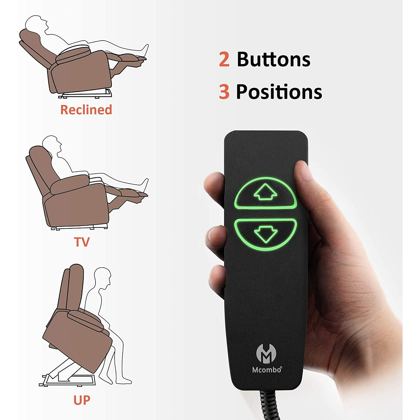 Poltrona reclinabile elettrica MCombo con massaggio e calore per anziani, poggiapiedi esteso, porte USB, tessuto (media)