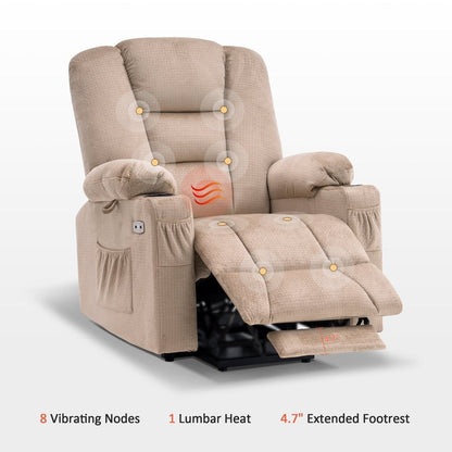 Poltrona reclinabile elettrica MCombo con massaggio e calore per anziani, poggiapiedi esteso, porte USB, tessuto (media)