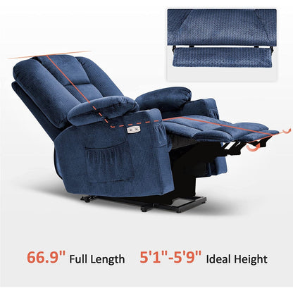 Poltrona reclinabile elettrica MCombo con massaggio e calore per anziani, poggiapiedi esteso, porte USB, tessuto (media)
