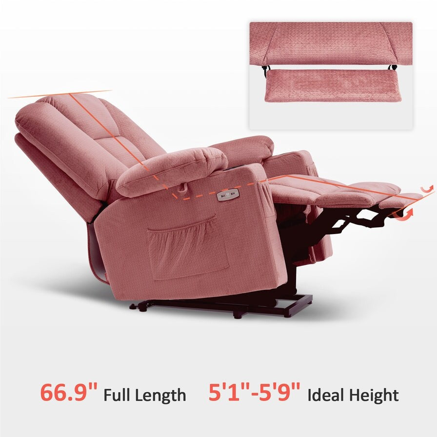 Poltrona reclinabile elettrica MCombo con massaggio e calore per anziani, poggiapiedi esteso, porte USB, tessuto (media)