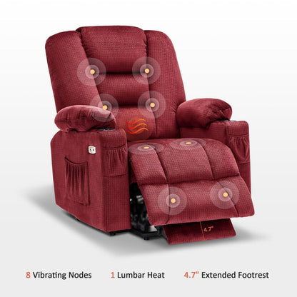 Poltrona reclinabile elettrica MCombo con massaggio e calore per anziani, poggiapiedi esteso, porte USB, tessuto (media)