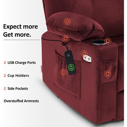 Poltrona reclinabile elettrica MCombo con massaggio e calore, 3 posizioni, porte USB, tessuto 7040