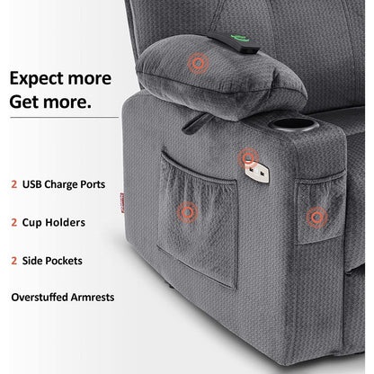 Poltrona reclinabile elettrica MCombo con massaggio e calore, 3 posizioni, porte USB, tessuto 7040