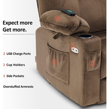 Poltrona reclinabile elettrica MCombo con massaggio e calore, 3 posizioni, porte USB, tessuto 7040