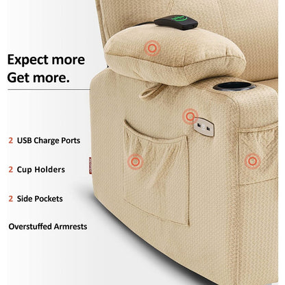 Poltrona reclinabile elettrica MCombo con massaggio e calore, 3 posizioni, porte USB, tessuto 7040