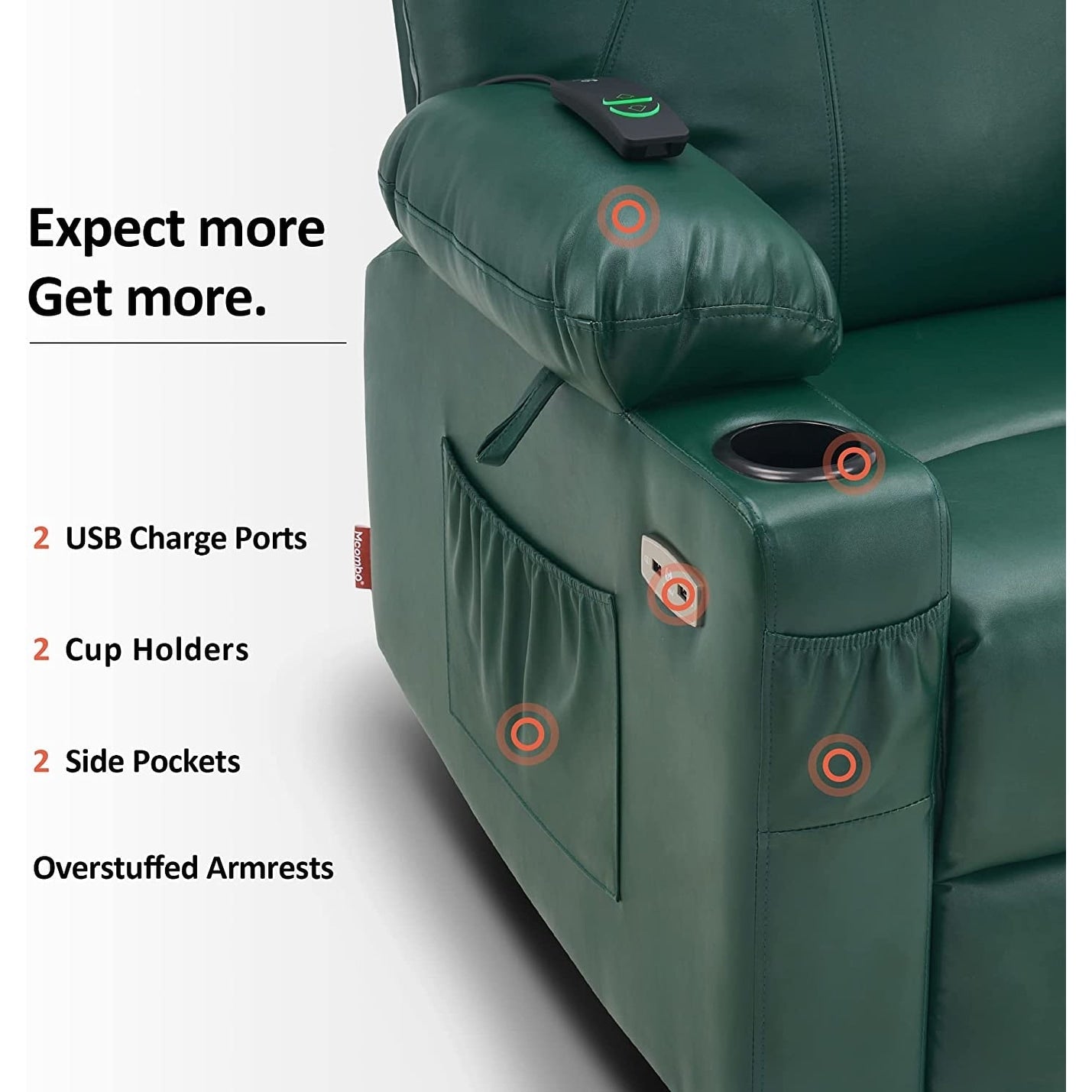 Poltrona reclinabile elettrica MCombo con massaggio e calore, 3 posizioni, porte USB, similpelle 7040