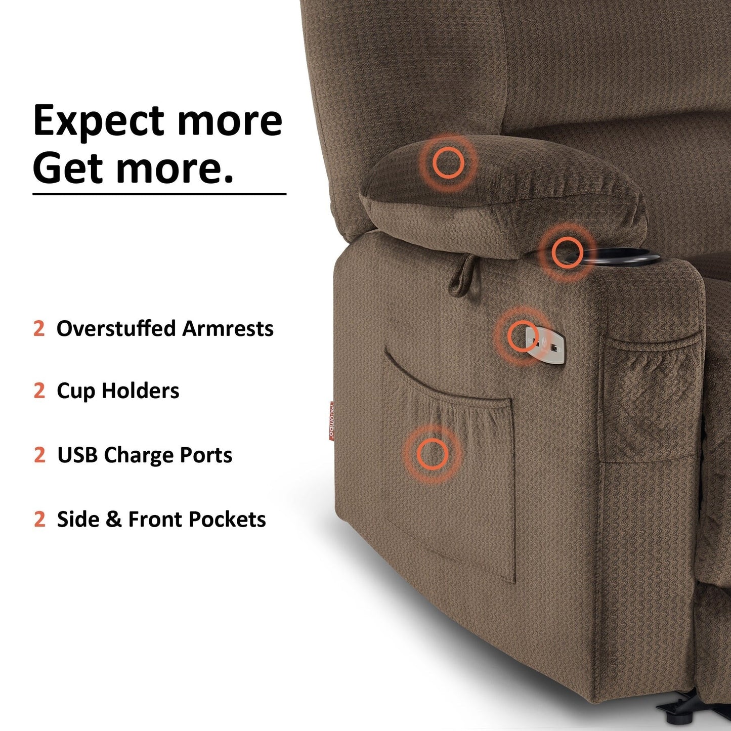 Poltrona reclinabile elettrica MCombo con riscaldamento e massaggio, tessuto 6079/PR670