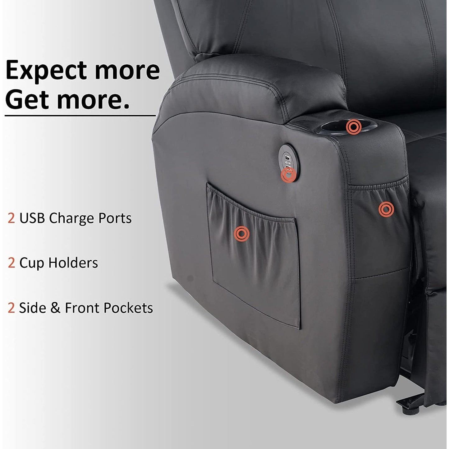 Poltrona reclinabile elettrica Mcombo con massaggio e calore, similpelle 7050