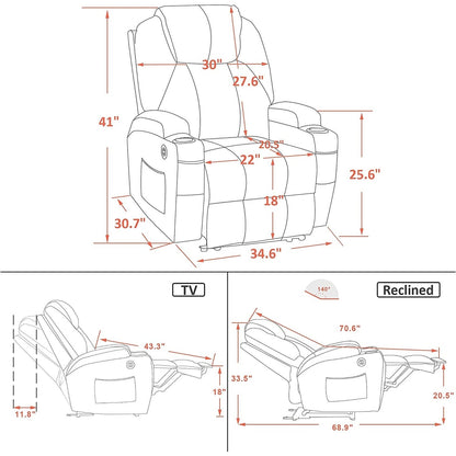 Poltrona reclinabile elettrica Mcombo con massaggio e calore, similpelle 7050