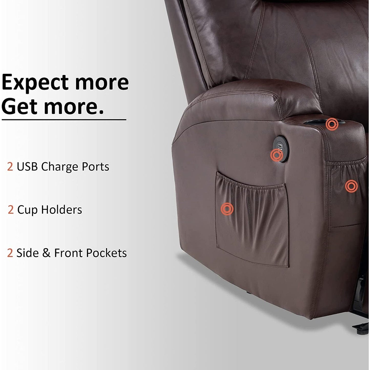 Poltrona reclinabile elettrica Mcombo con massaggio e calore, similpelle 7050