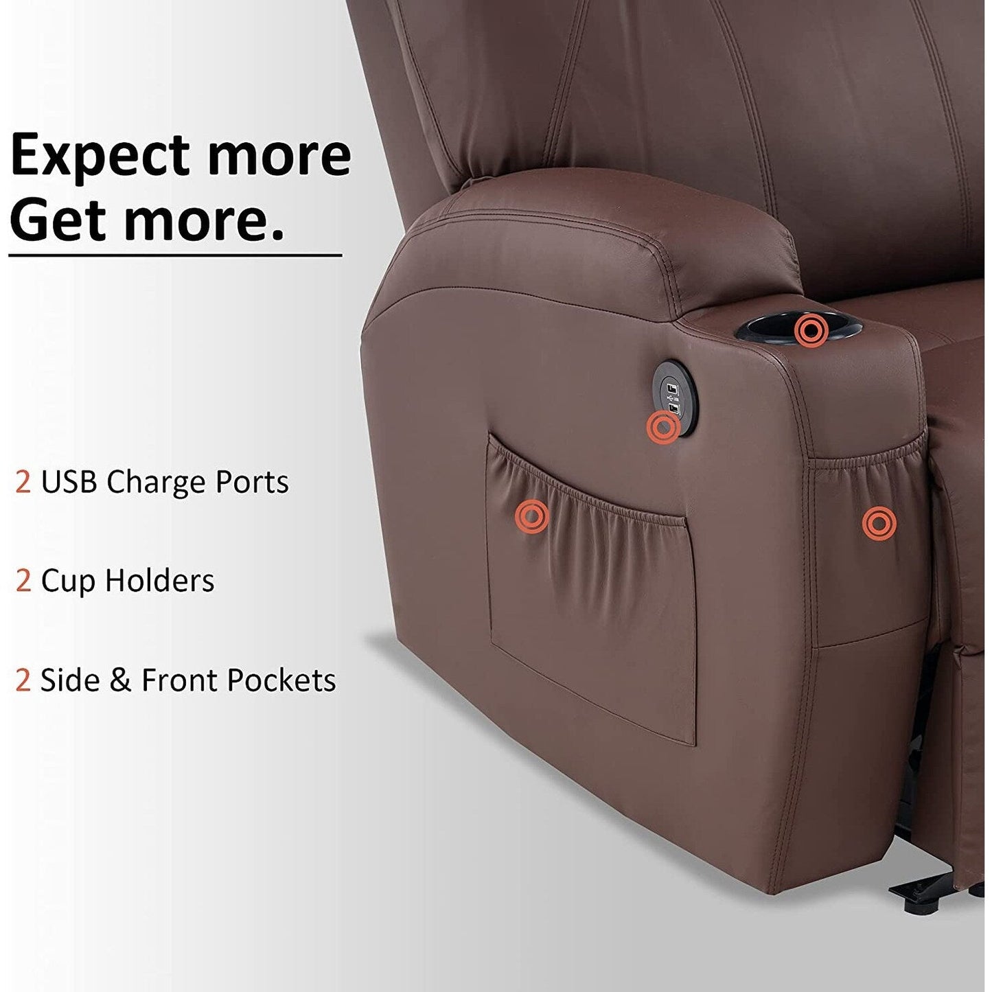 Poltrona reclinabile elettrica Mcombo con massaggio e calore, similpelle 7050