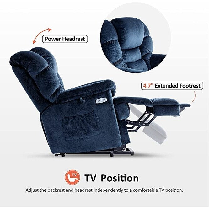 Poltrona reclinabile MCombo Infinite Position con poggiatesta elettrico per anziani, doppio motore, poggiapiedi esteso, tessuto (media)