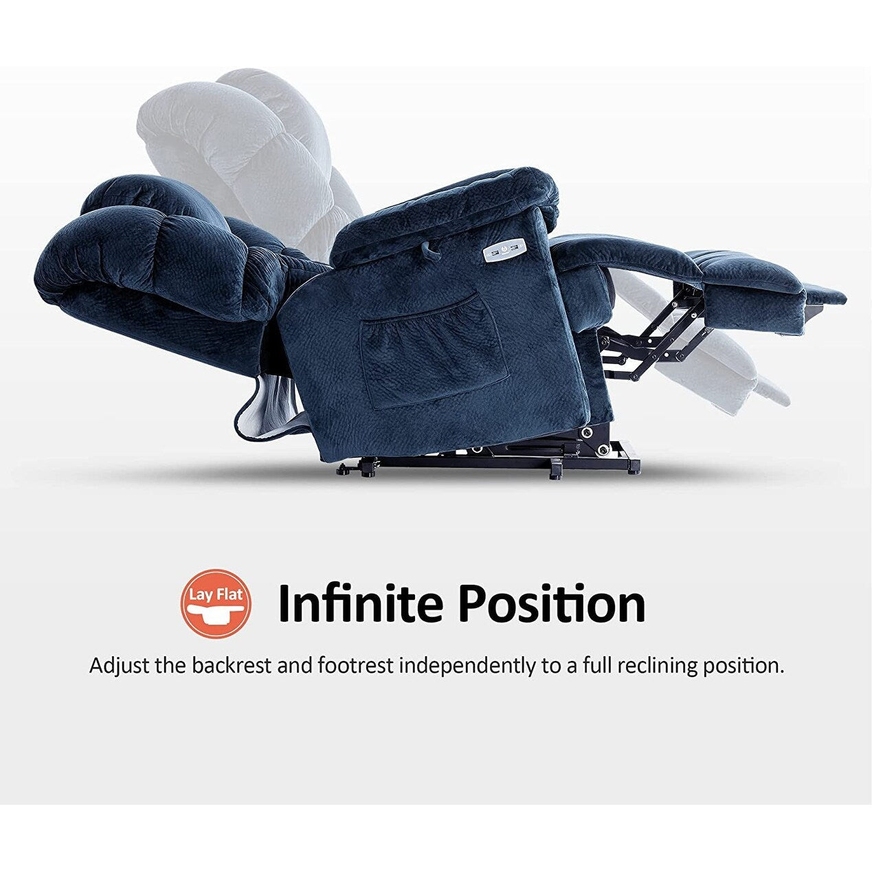 Poltrona reclinabile MCombo Infinite Position con poggiatesta elettrico per anziani, doppio motore, poggiapiedi esteso, tessuto (media)