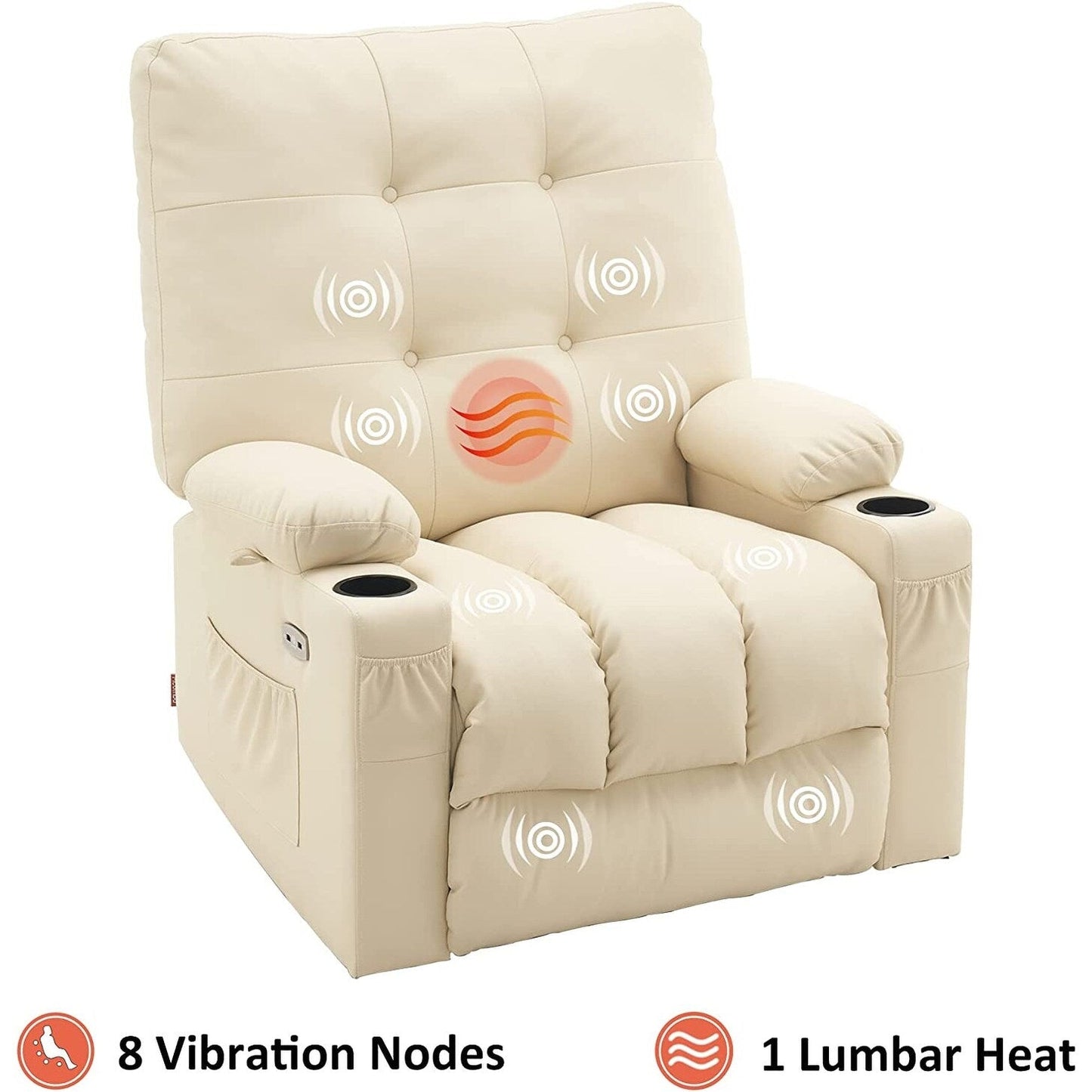 Poltrona reclinabile girevole elettrica MCombo Large con massaggio e calore, in similpelle 7748