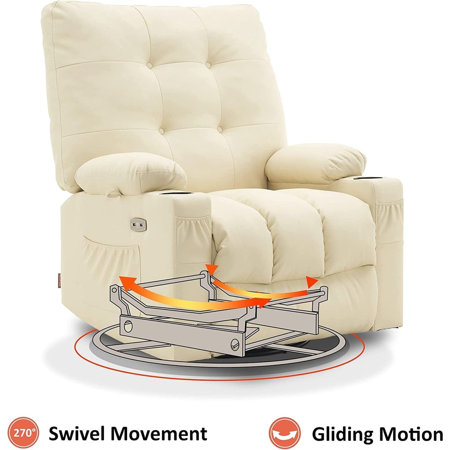 Poltrona reclinabile girevole elettrica MCombo Large con massaggio e calore, in similpelle 7748