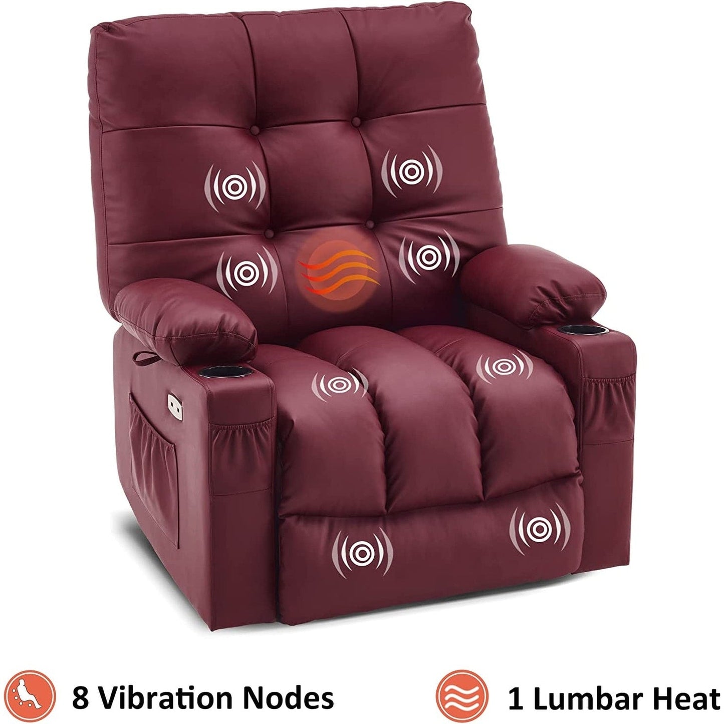 Poltrona reclinabile girevole elettrica MCombo Large con massaggio e calore, in similpelle 7748